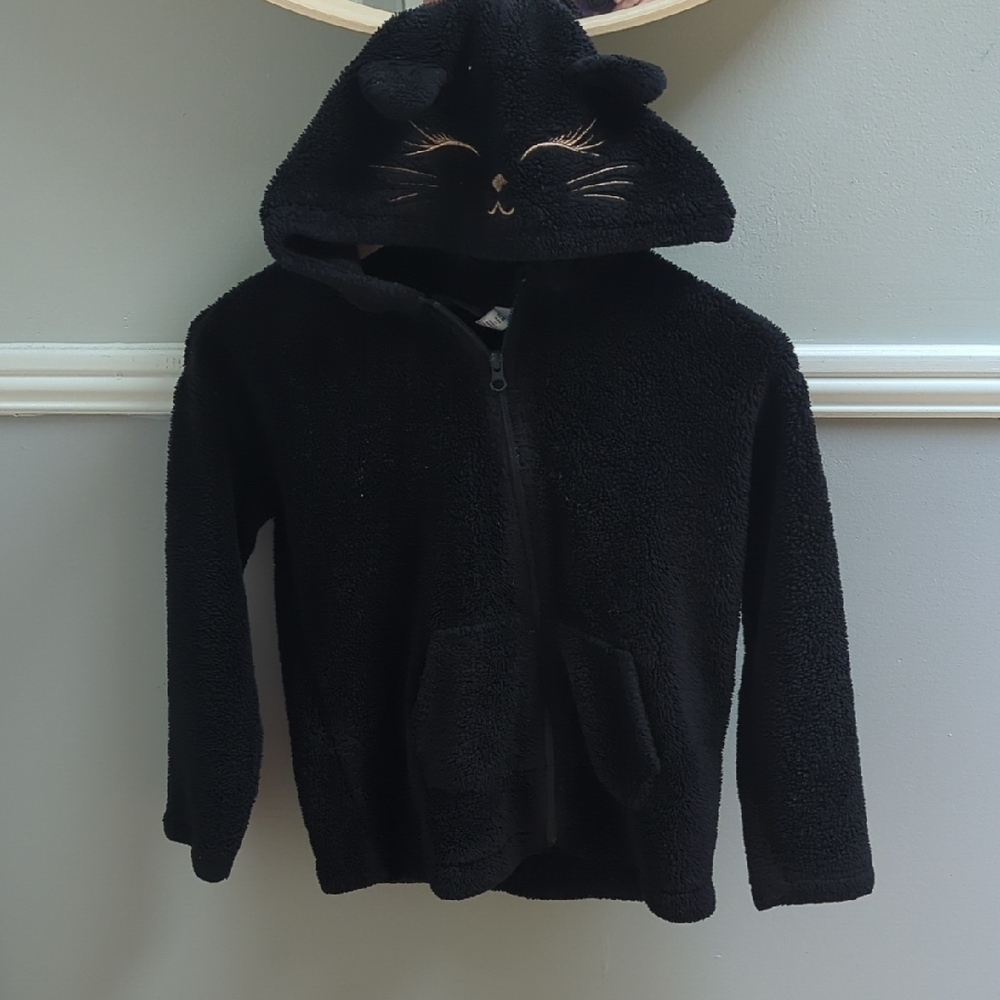 The Children's Place Black Cat Ear Sherpa Fleece Zip Hoodie 7/8